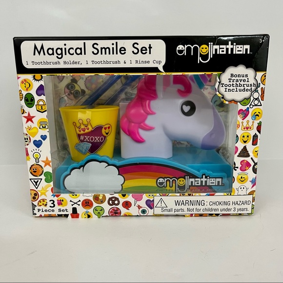 Emojination Set 3 pc Set Unicorn Toothbrush Holder Folding Toothbrush Rinse Cup - Picture 10 of 10